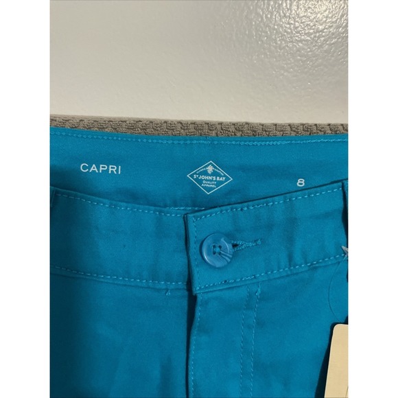 St Johns Bay Capri Jeans 8 Mid Rise Slender Aqua Sail Denim Stretch NWT JCPenney - Picture 4 of 10
